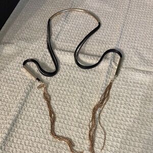 Black & Goldtone Choker Necklace with Tassel Chain Details Rock Biker Drama